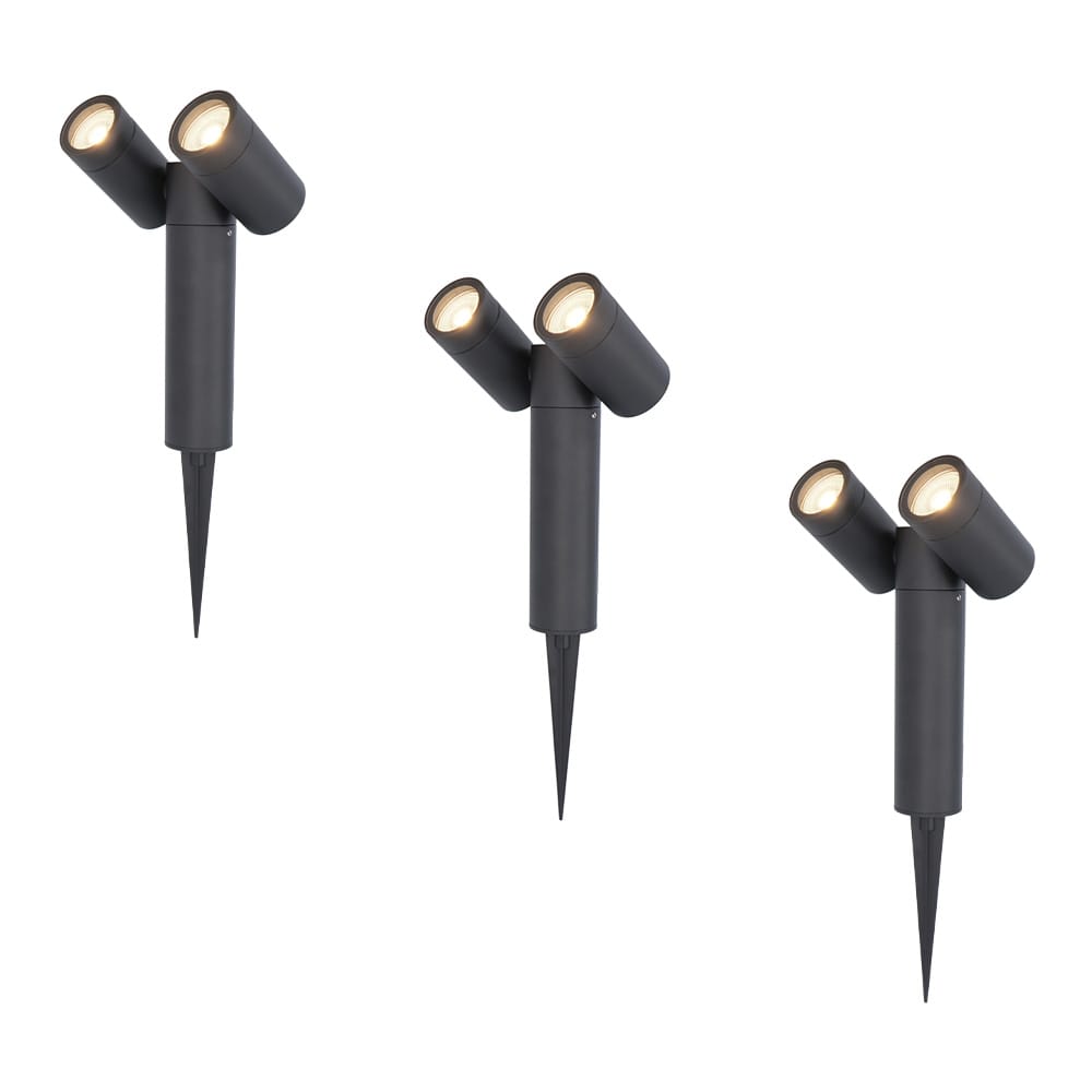 Set van 3 Pinero Dubbel LED prikspots - GU10 10 Watt 400 lumen - Dimbaar - Kantelbaar - GU10 - 4000K neutraal wit - IP65 waterdicht - Zwart afbeelding