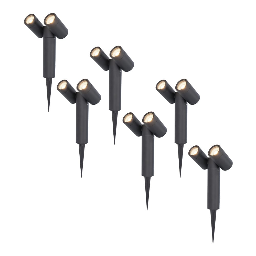 Set van 6 Pinero Dubbel LED prikspots - GU10 10 Watt 400 lumen - Dimbaar - Kantelbaar - GU10 - 4000K neutraal wit - IP65 waterdicht - Zwart afbeelding