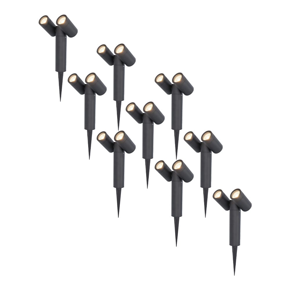 Set van 9 Pinero Dubbel LED prikspots - GU10 10 Watt 400 lumen - Dimbaar - Kantelbaar - GU10 - 4000K neutraal wit - IP65 waterdicht - Zwart afbeelding
