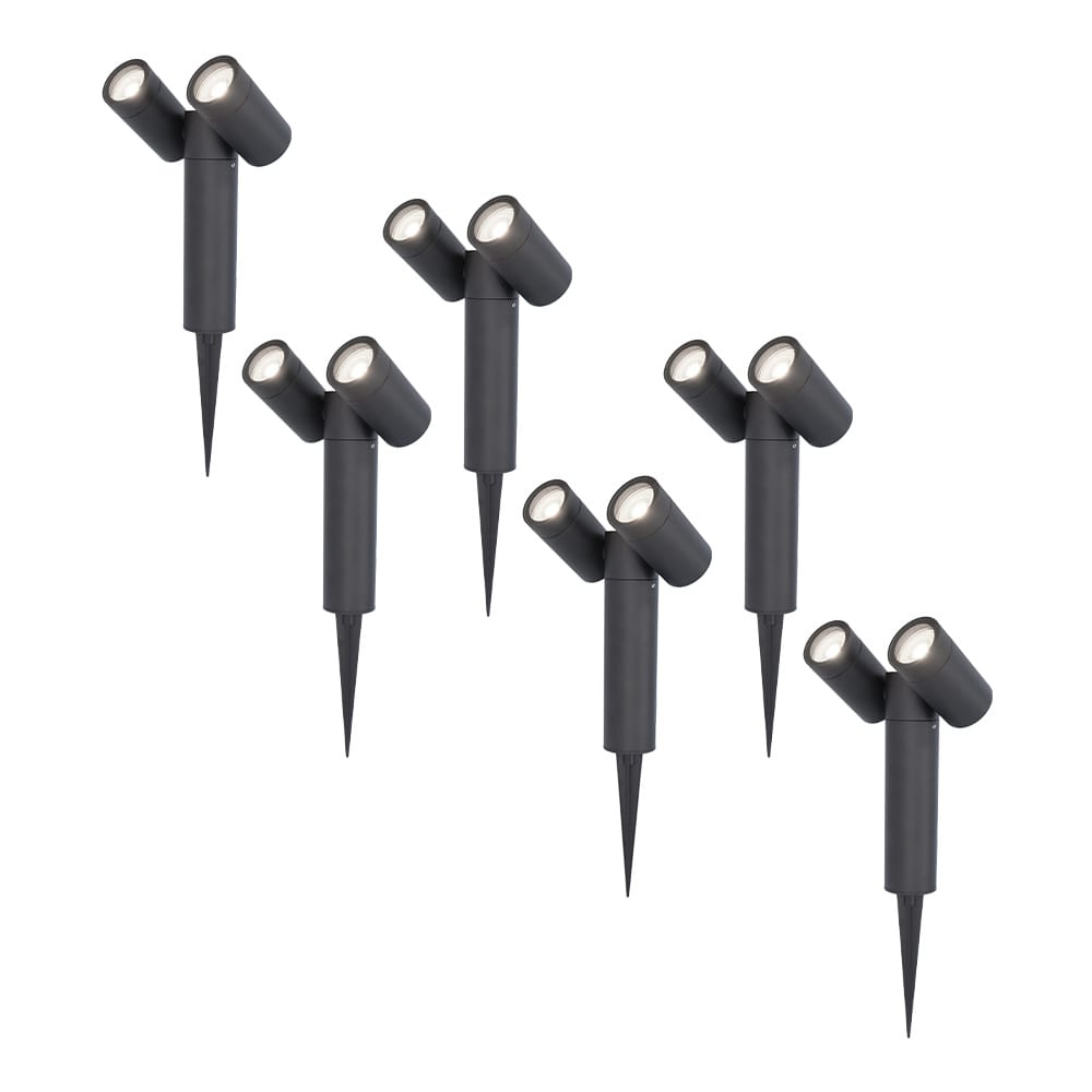 Set van 6 Pinero Dubbel LED prikspots - GU10 10 Watt 400 lumen - Dimbaar - Kantelbaar - GU10 - 6000K daglicht wit - IP65 waterdicht - Zwart afbeelding