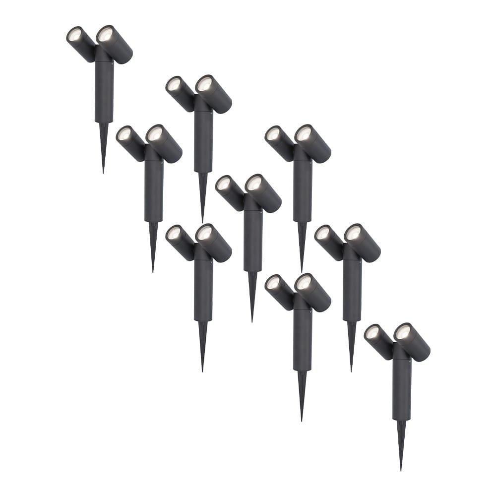 Set van 9 Pinero Dubbel LED prikspots - GU10 10 Watt 400 lumen - Dimbaar - Kantelbaar - GU10 - 6000K daglicht wit - IP65 waterdicht - Zwart afbeelding