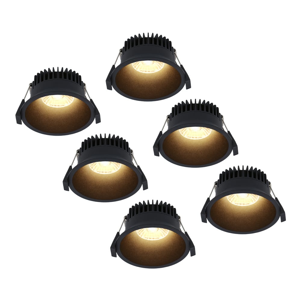Set van 6 Finn LED inbouwspots - 10 Watt 900lm - 2700K warm wit - Dimbaar - Rond - Verzonken - IP44 waterdicht - Zwart - Voor binnen, buiten en badkamer afbeelding