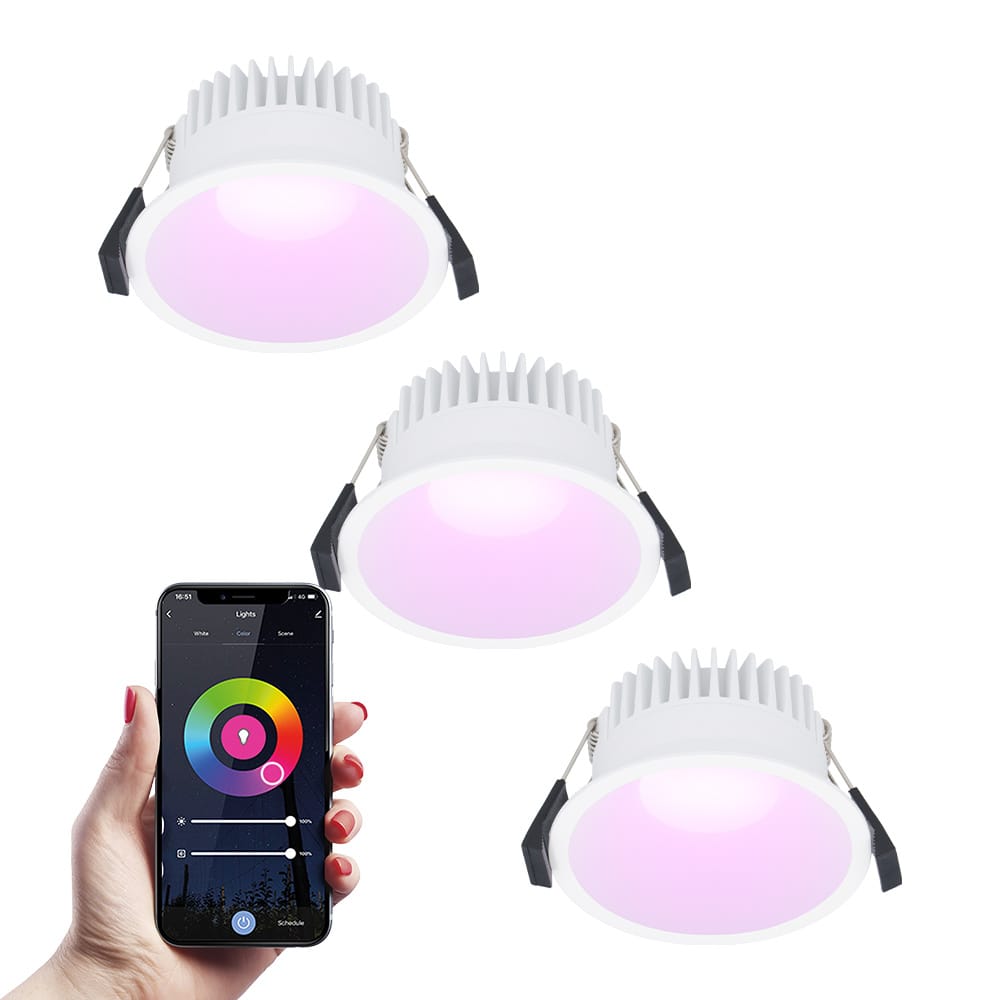 Set van 3 Finn smart inbouwspots - IP44 waterdicht - 10 Watt 630lm - Wifi + Bluetooth - RGBWW - Google Home, Amazon Alexa en Siri - Wit - Voor binnen, buiten en badkamer afbeelding 1