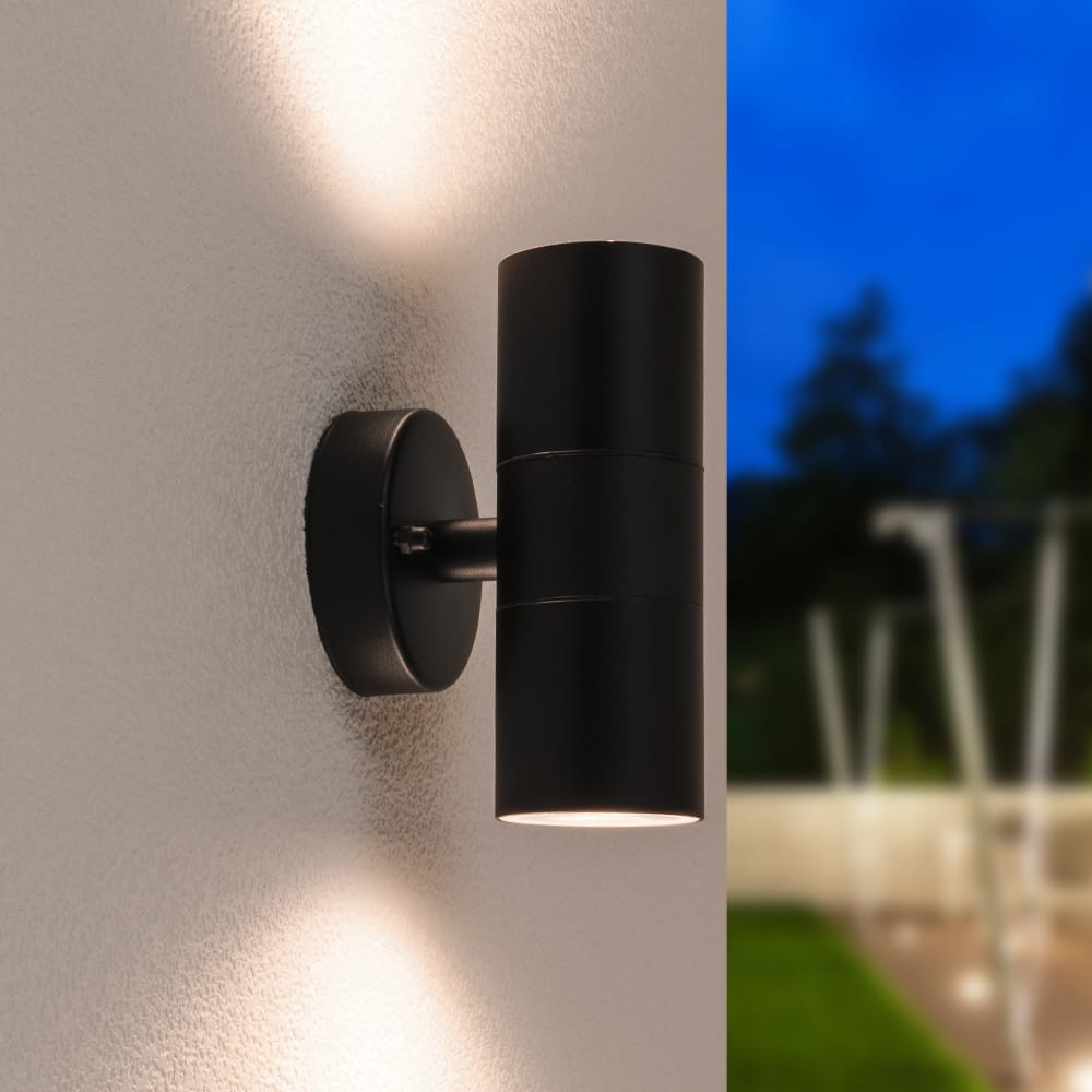 Blenda LED Wandlamp - 10 Watt 800 lumen - IP44 Waterdicht - GU10 vervangbare lichtbron - 4000K neutraal wit - Dimbaar - Binnen en buiten - Up & Down Light - Zwart afbeelding