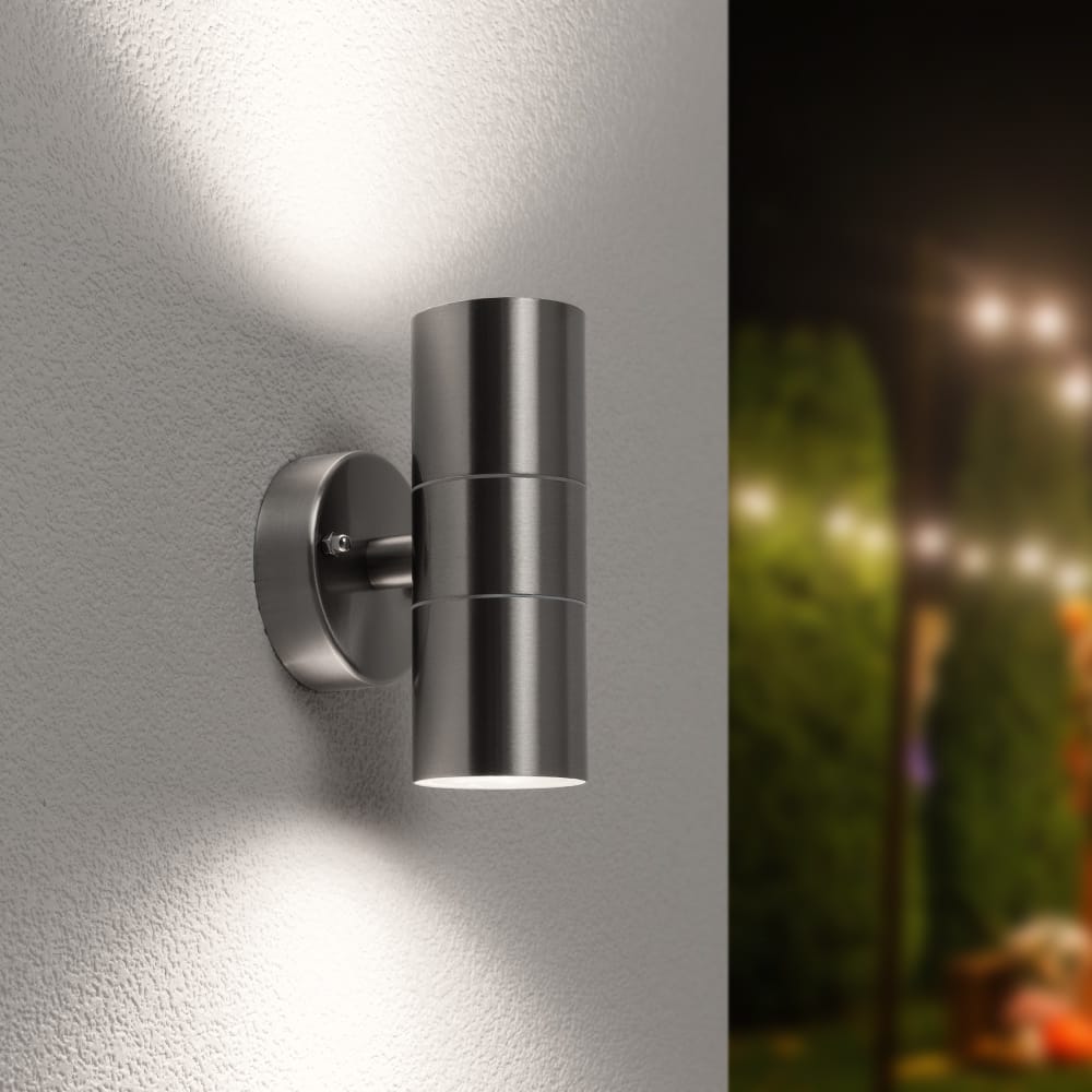 Jasmin Led Wandlamp - 10 Watt 800 lumen - IP44 Waterdicht - GU10 vervangbare lichtbron - 6000K Daglicht Wit - Dimbaar - Binnen en buiten - Up & Down Light - RVS afbeelding