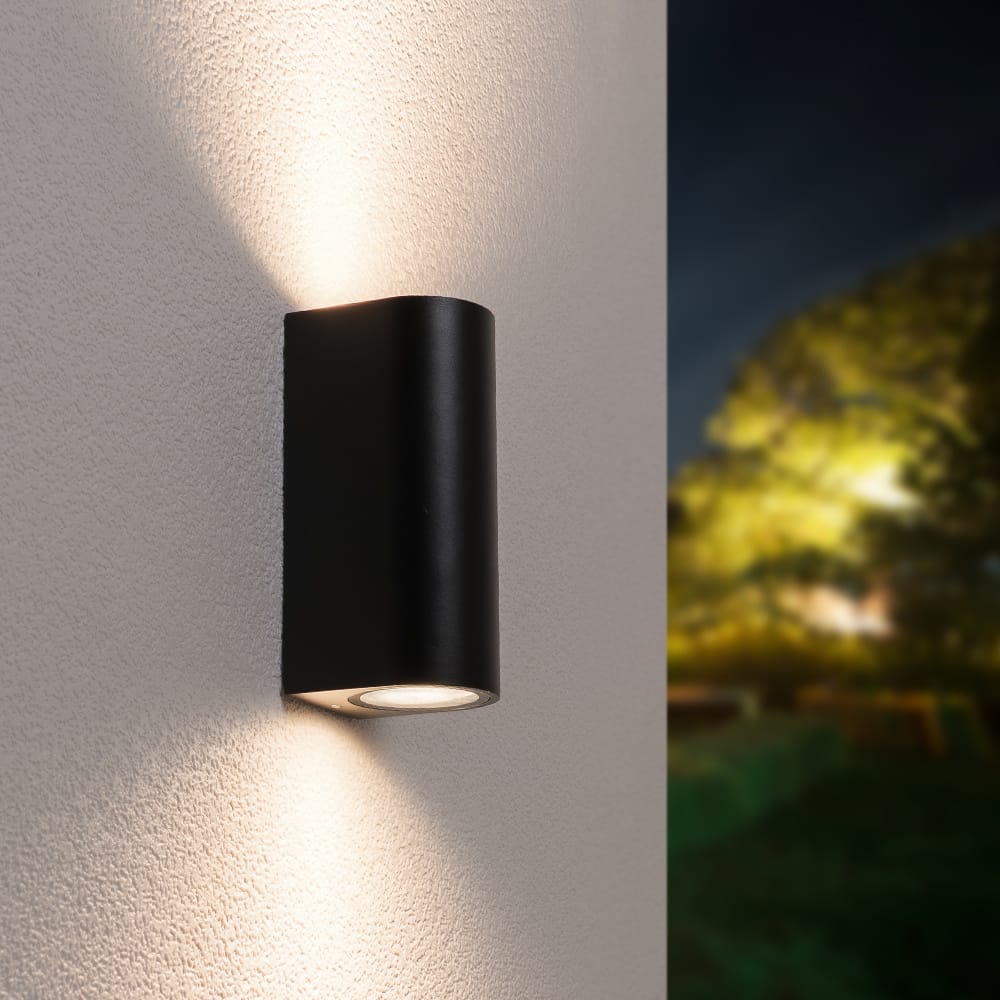 Douglas LED Wandlamp - Dimbaar - 10 Watt - 800 lumen - 4000K neutraal wit - IP65 Waterdicht voor Binnen en buiten - GU10 Vervangbare lichtbron - Up & Down Light - Zwart afbeelding