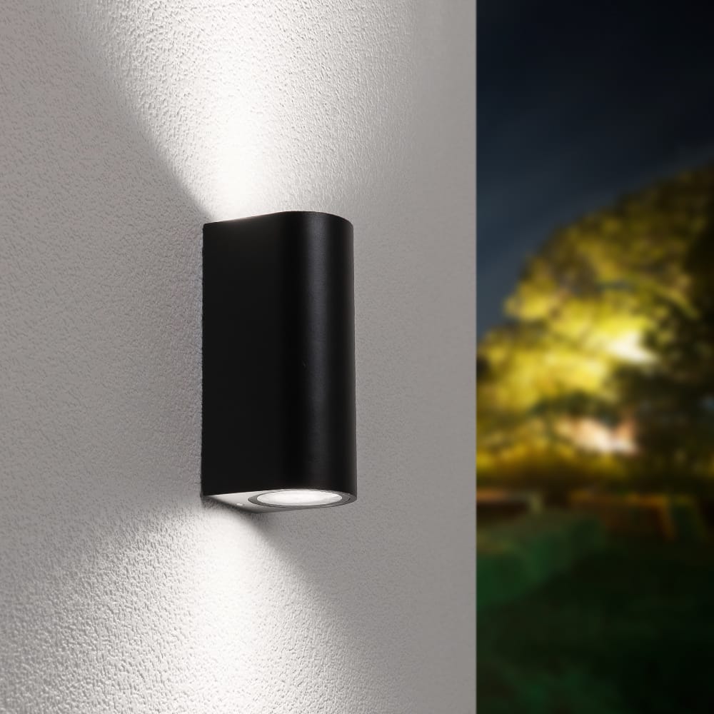 Douglas LED Wandlamp - Dimbaar - 10 Watt - 800 lumen - 6000K Daglicht Wit - IP65 Waterdicht voor Binnen en buiten - GU10 Vervangbare lichtbron - Up & Down Light - Zwart afbeelding