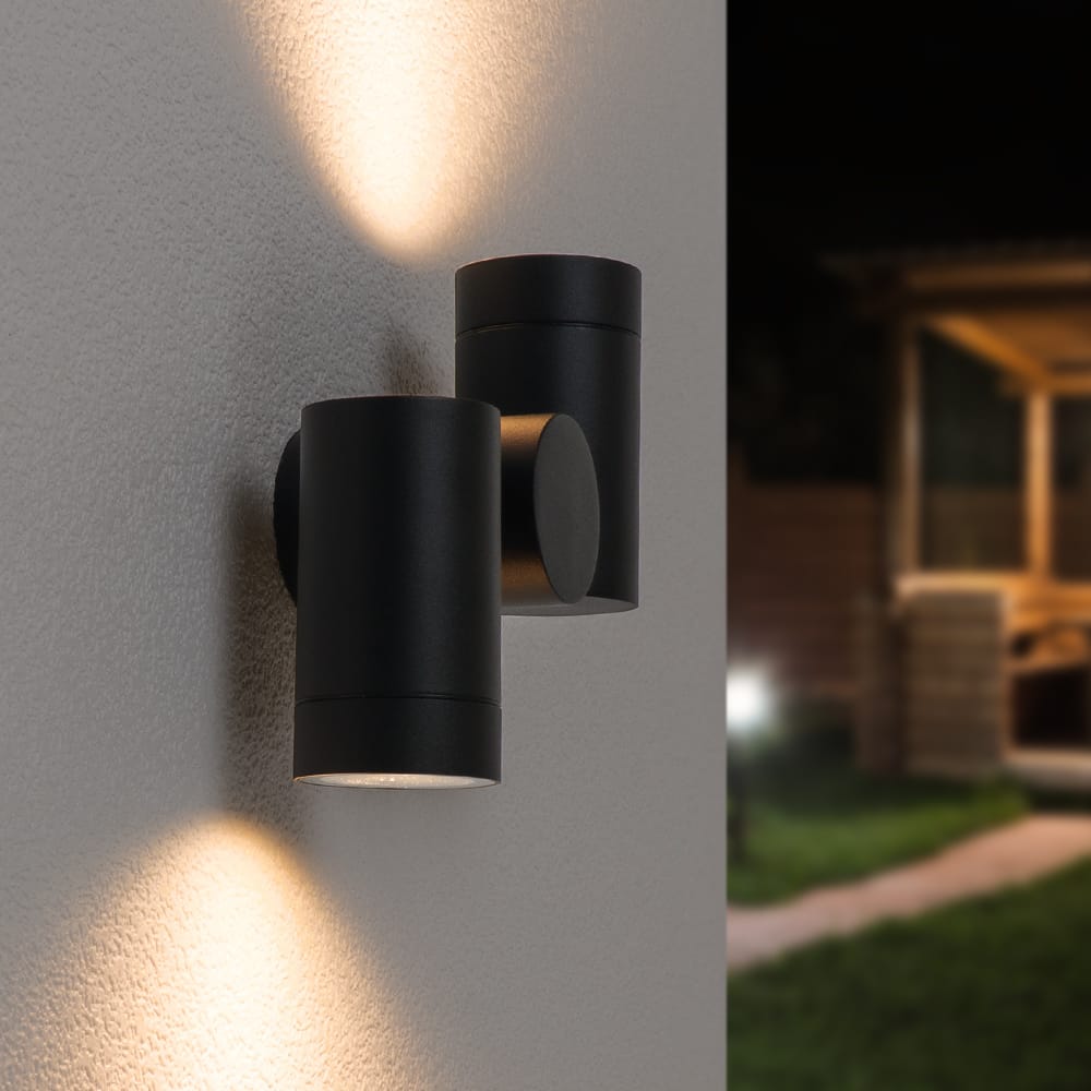 Silva - LED Wandlamp - IP65 Waterdicht - 8 watt 690 lumen - GU10 Fitting - 2700K Warm Wit - Dimbaar - Kantelbaar - Voor binnen en buiten - Up & Down Light - Zwart afbeelding