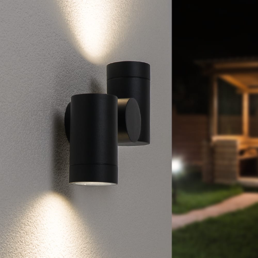 Silva - LED Wandlamp - IP65 Waterdicht - 10 Watt 800 Lumen - GU10 Fitting - 4000K Neutraal Wit - Dimbaar - Kantelbaar - Voor binnen en buiten - Up & Down Light - Zwart afbeelding