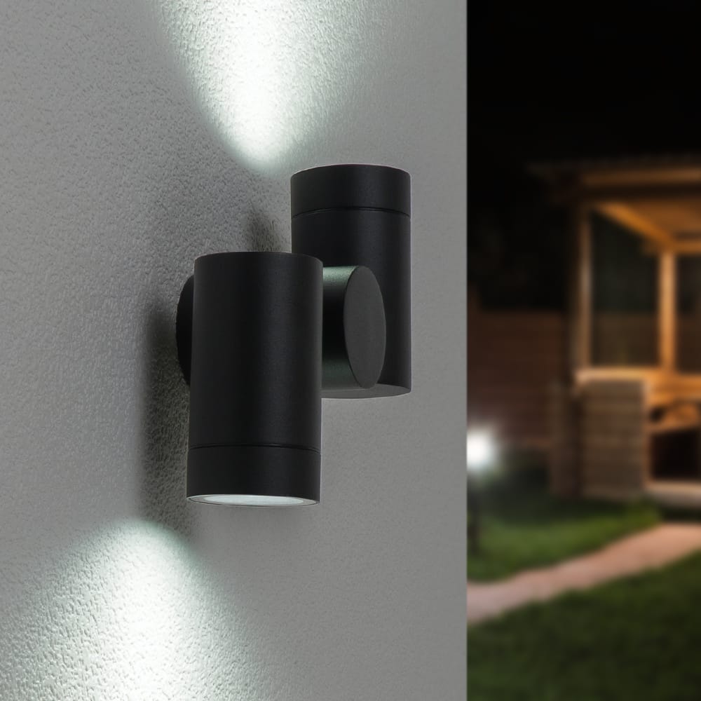 Silva - LED Wandlamp - IP65 Waterdicht - 10 Watt 800 Lumen - GU10 Fitting - 6000K Koud Wit - Dimbaar - Kantelbaar - Voor binnen en buiten - Up & Down Light - Zwart afbeelding