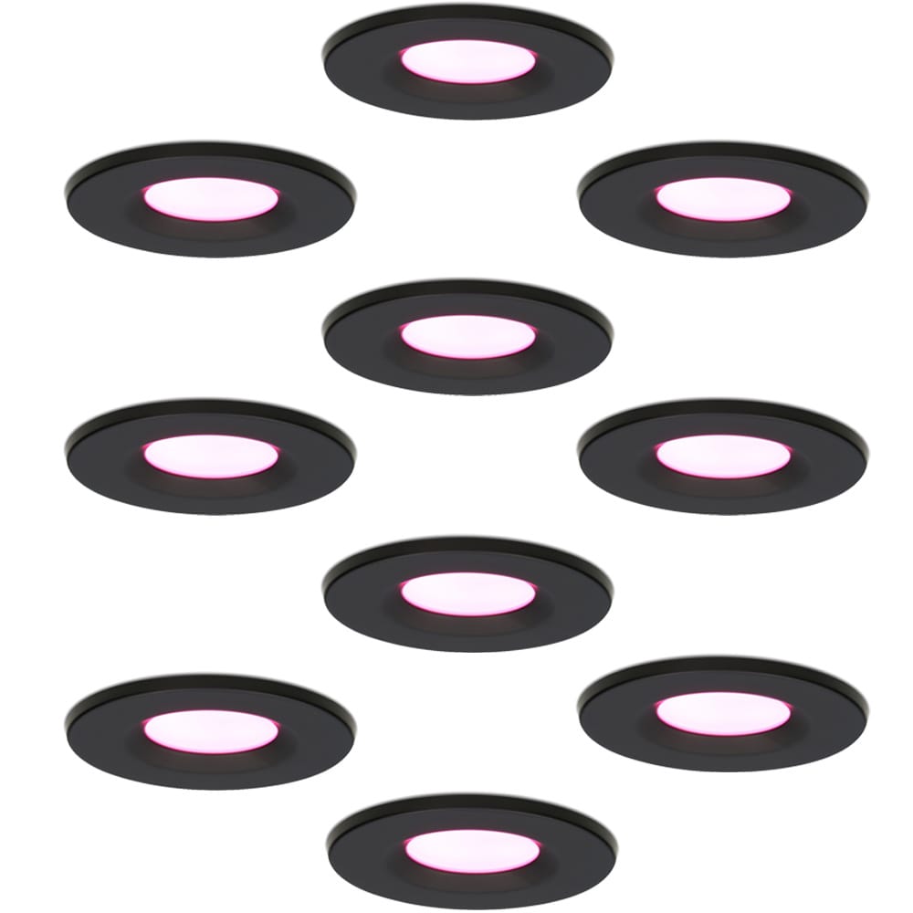 Set van 10 Venezia smart inbouwspots - IP65 waterdicht - 6 Watt 450 lumen - Wifi + Bluetooth - RGBWW - Google Home, Amazon Alexa en Siri - Zwart - Voor binnen, buiten en badkamer afbeelding