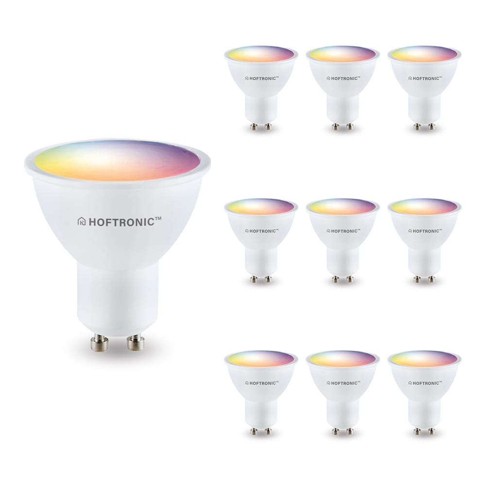 Set van 10 Smart GU10 spots - 120° - 5,5 Watt 400 lumen - RGBWW - Wifi & Bluetooth - Bestuurbaar via app - Google Home, Amazon Alexa en Siri - Smart Lampen afbeelding