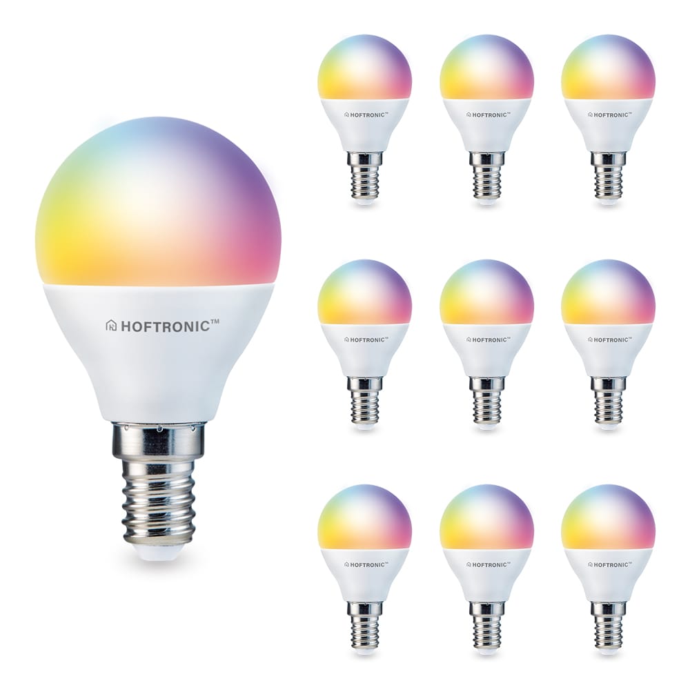 Set van 10 E14 Smart lampen - P45 vorm - 5,5 Watt 470 lumen - RGBWW - Wifi & Bluetooth - Bestuurbaar via app - Google Home, Amazon Alexa en Siri afbeelding