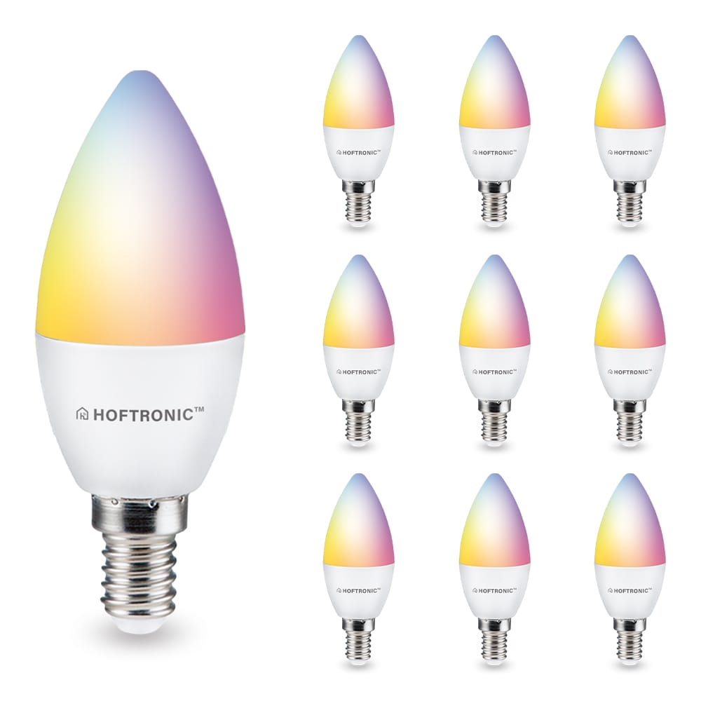 Set van 10 Smart lampen - E14 Kaarslamp - 5,5 Watt 470 lumen - RGBWW - Wifi & Bluetooth - Bestuurbaar via app - Google Home, Amazon Alexa en Siri afbeelding