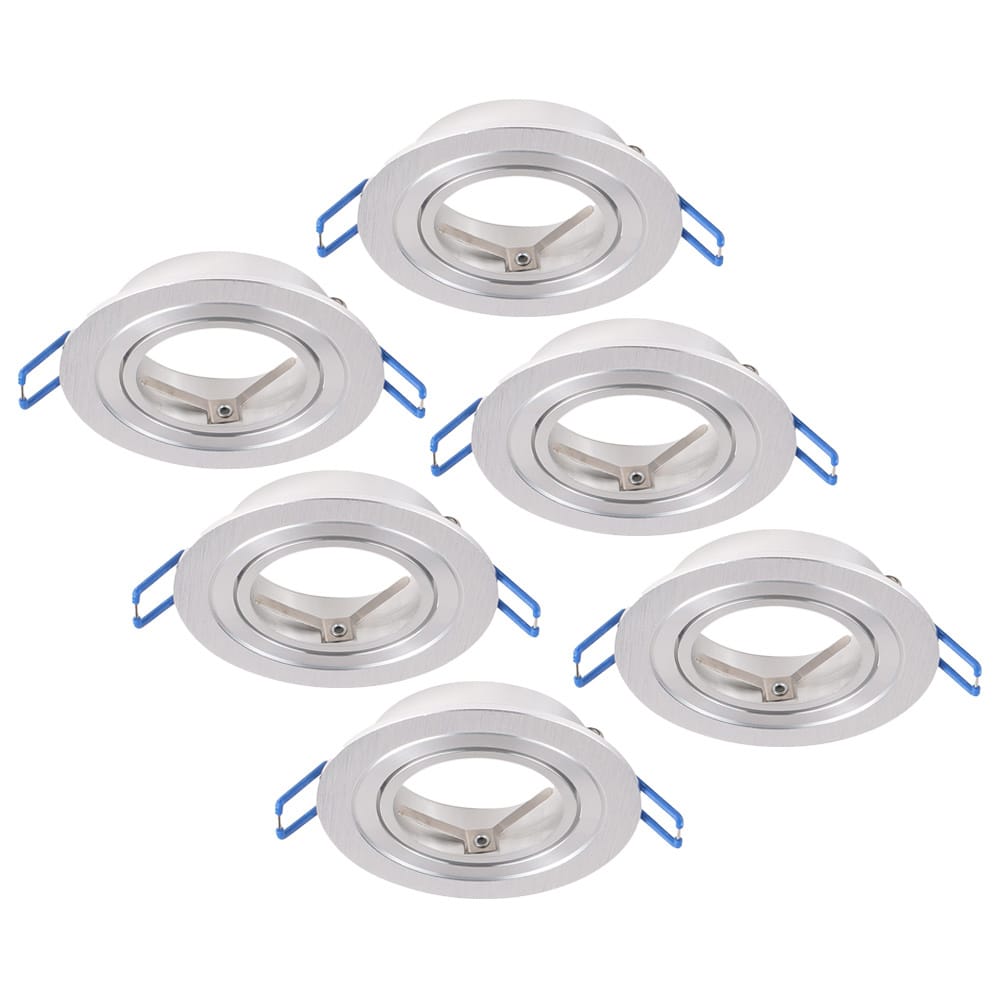 Set van 6 Kobi LED Inbouwspots - Kantelbaar - Diameter 90mm - Rond - GU10 Fitting inbouwarmatuur - IP20 voor binnen - Geborsteld RVS afbeelding