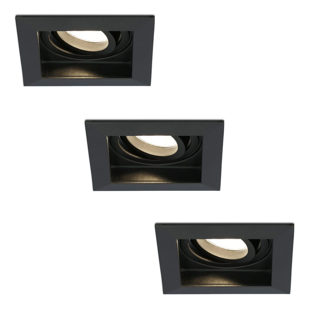 Set van 3 Fresno LED inbouwspots vierkant - GU10 - 4 Watt 345 lumen - 2700K Warm Wit - Dimbaar - Kantelbaar - Verzonken - IP20 voor binnen - Zwart afbeelding