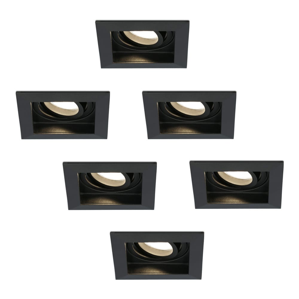 Set van 6 Fresno LED inbouwspots vierkant - GU10 - 4 Watt 345 lumen - 2700K Warm Wit - Dimbaar - Kantelbaar - Verzonken - IP20 voor binnen - Zwart afbeelding