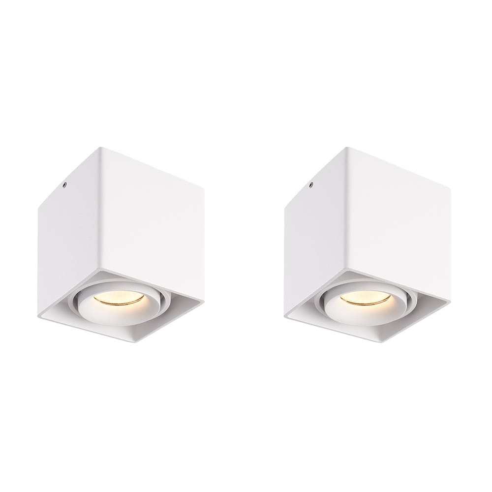 Set van 2 Esto LED vierkante opbouwspots - Dimbaar - Kantelbaar - 4 Watt 345 lumen - 2700K warm wit - GU10 - Plafondspot - Voor binnen - Vervangbare afdekring - Wit afbeelding