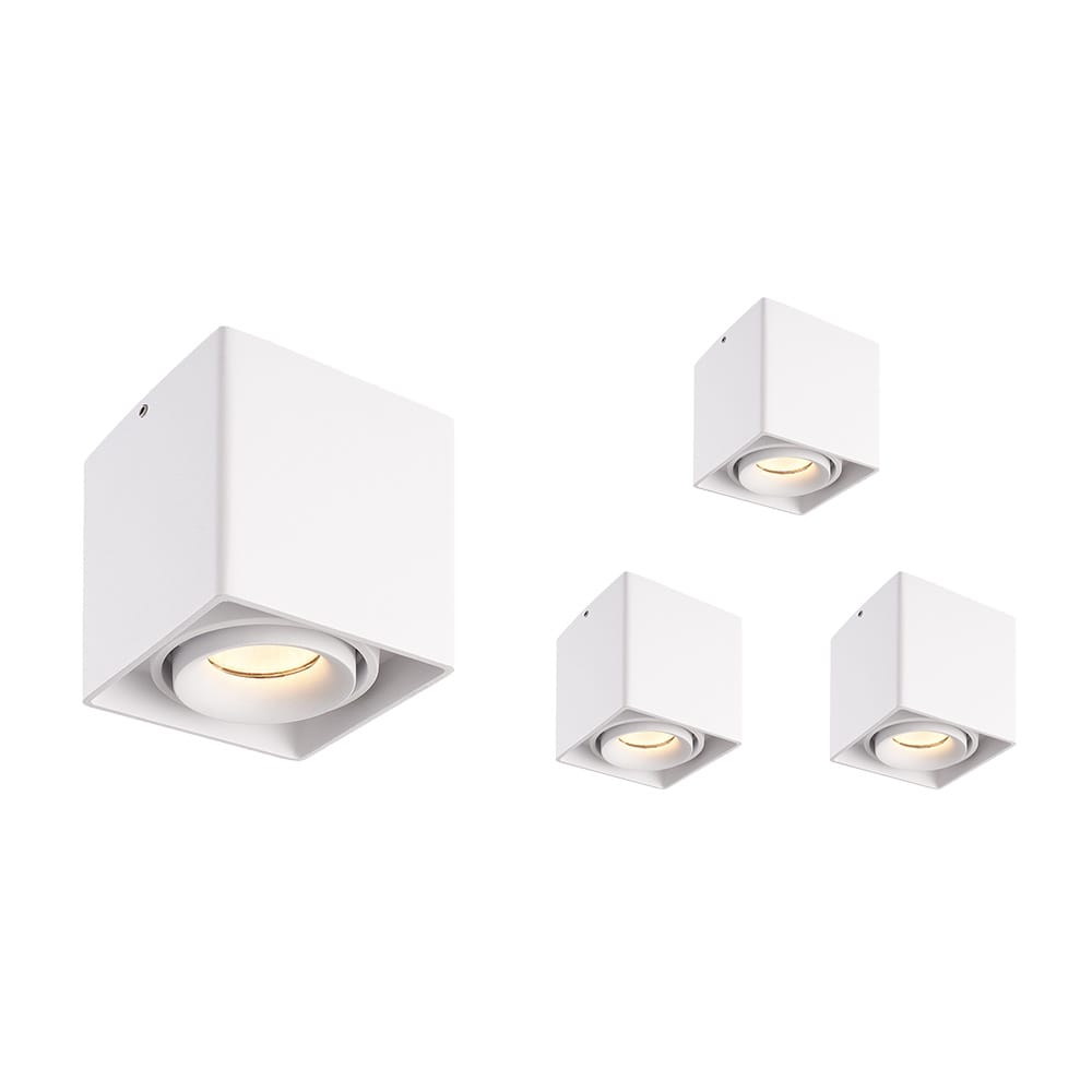 Set van 4 Esto LED vierkante opbouwspots - Dimbaar - Kantelbaar - 4 Watt 345 lumen - 2700K warm wit - GU10 - Plafondspot - Voor binnen - Vervangbare afdekring - Wit afbeelding