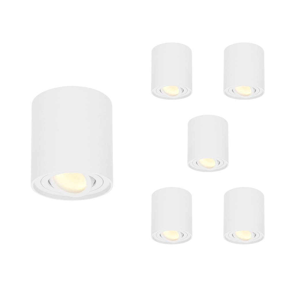 Set van 6 Ray LED opbouwspots - Rond - Dimbaar - 4 Watt 345 lumen - 2700K warm wit - Kantelbaar - GU10 - Plafondspot - IP20 Voor binnen - Wit afbeelding