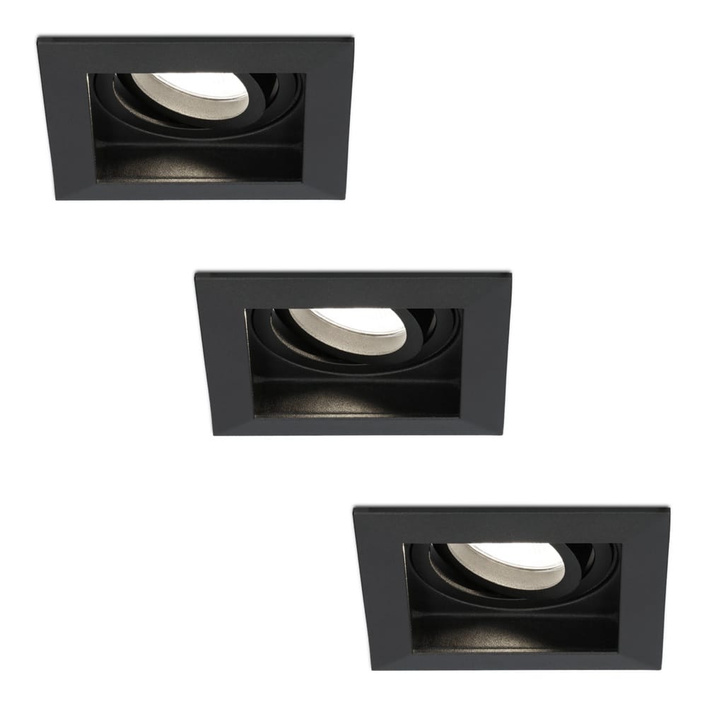 Set van 3 Fresno LED inbouwspots vierkant GU10 4 Watt 345 Lumen 4000K neutraal wit Dimbaar Kantelbaar Verzonken IP20 voor binnen Zwart Anti glare
