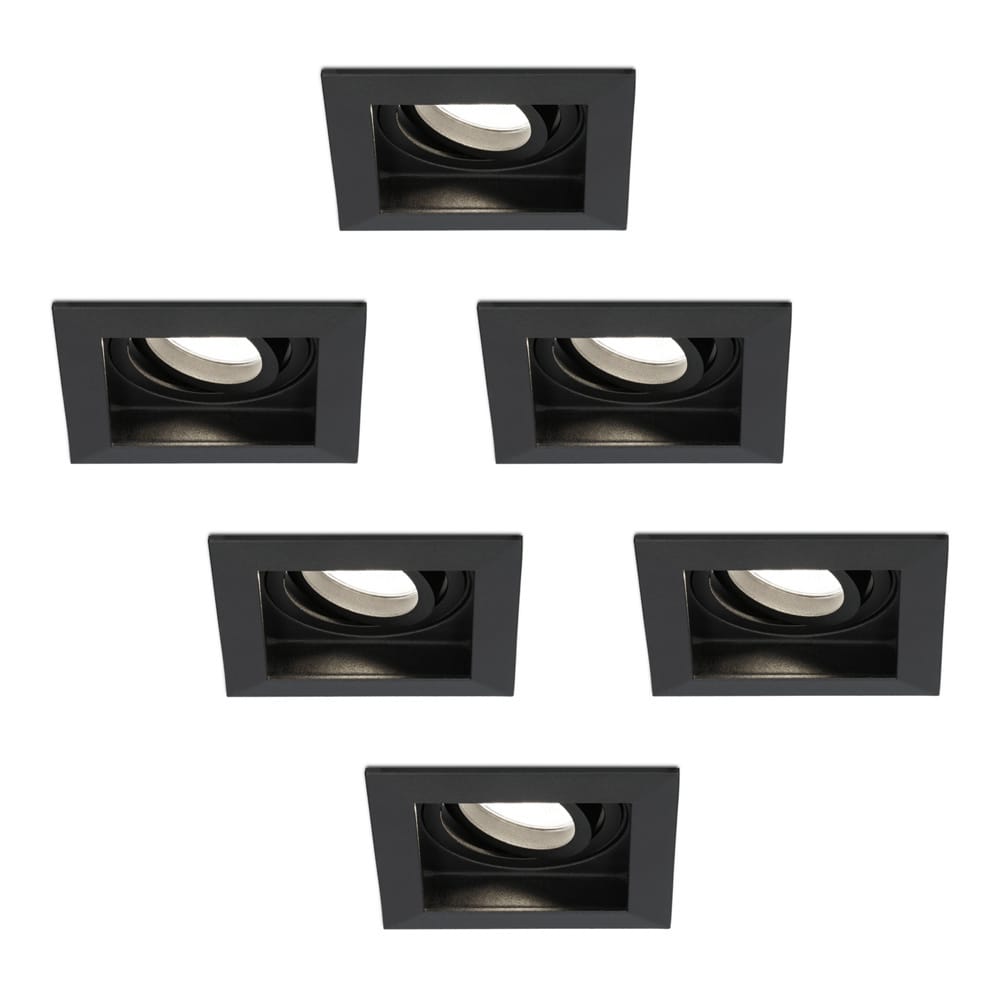 Set van 6 Fresno LED inbouwspots vierkant - GU10 - 5 Watt 400 lumen - 4000K neutraal wit - Dimbaar - Kantelbaar - Verzonken - IP20 voor binnen - Zwart - Anti-glare afbeelding