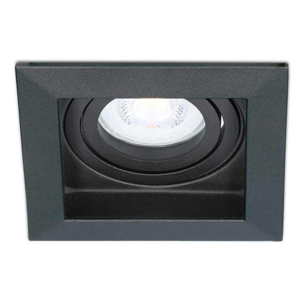 Fresno LED inbouwspot vierkant GU10 5 Watt 400 lumen 6000K Daglicht Wit Dimbaar Kantelbaar Verzonken IP20 voor binnen Zwart Anti glare