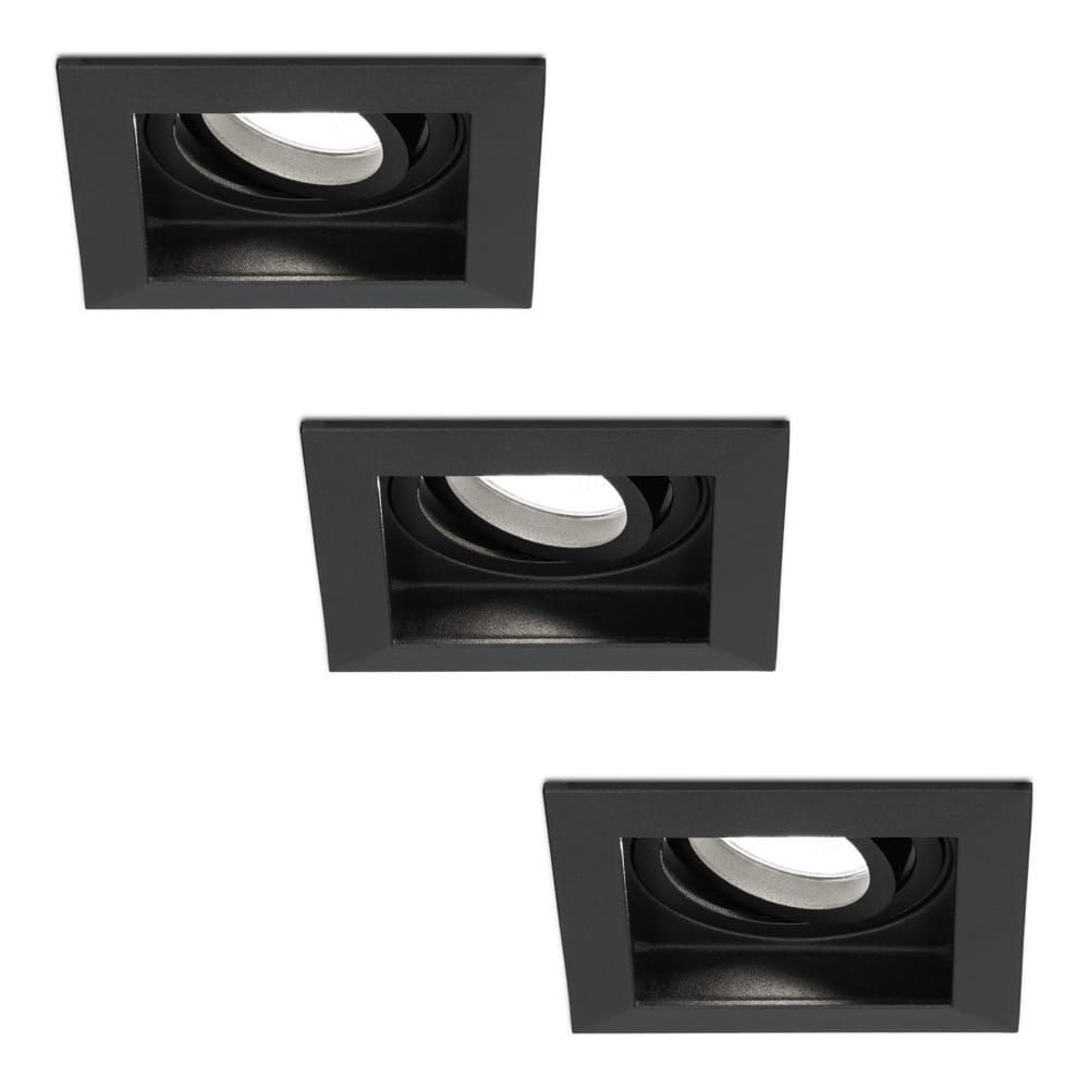 Set van 3 Fresno LED inbouwspots vierkant - GU10 - 5 Watt 400 lumen - 6000K Daglicht Wit - Dimbaar - Kantelbaar - Verzonken - IP20 voor binnen - Zwart - Anti-glare afbeelding