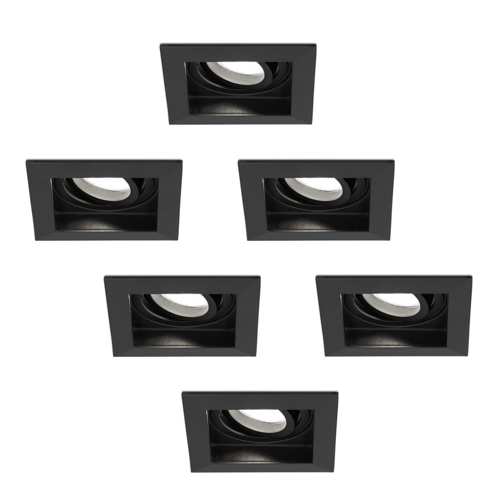 Set van 6 Fresno LED inbouwspots vierkant - GU10 - 5 Watt 400 lumen - 6000K Daglicht Wit - Dimbaar - Kantelbaar - Verzonken - IP20 voor binnen - Zwart - Anti-glare afbeelding