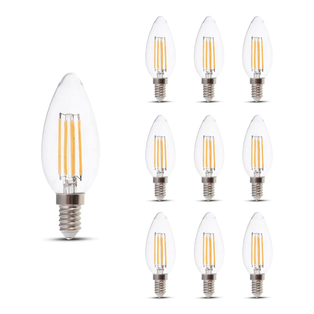 10x E14 LED Filament Lamp - Dimbaar - 4 Watt 400 lumen - 3000K warm wit - Vervangt 35 Watt - E14 fitting - Kaarslamp - Kleine fitting afbeelding