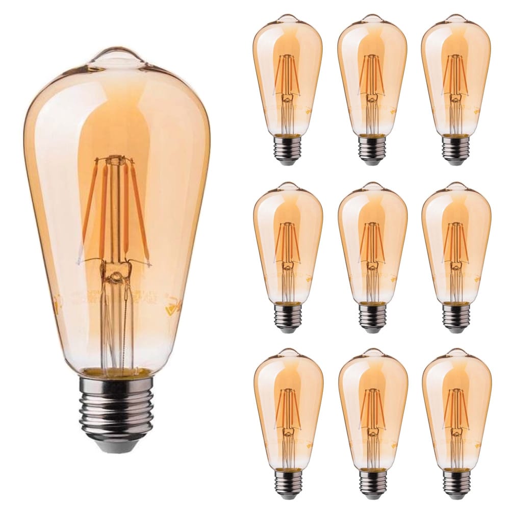 10x E27 LED Filament Lamp - 6 Watt 550 lumen - 2200K amberkleurig - Vervangt 40 Watt - E27 fitting - ST64 lamp - Edison lamp - Grote fitting afbeelding
