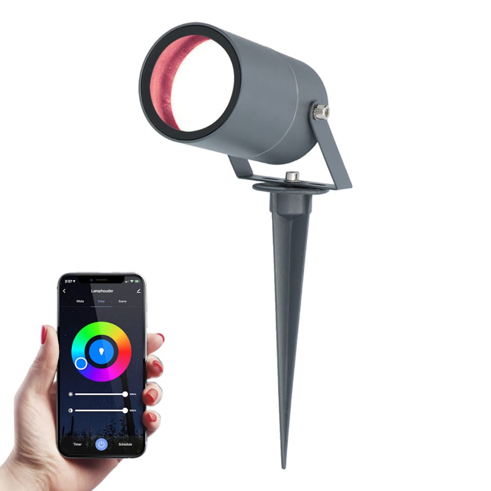 Spikey Smart prikspot RGBWW Wifi Bluetooth 5,5 Watt 345 lumen IP65 Waterdicht Bestuurbaar via app Google Home, Amazon Alexa en Siri Antraciet