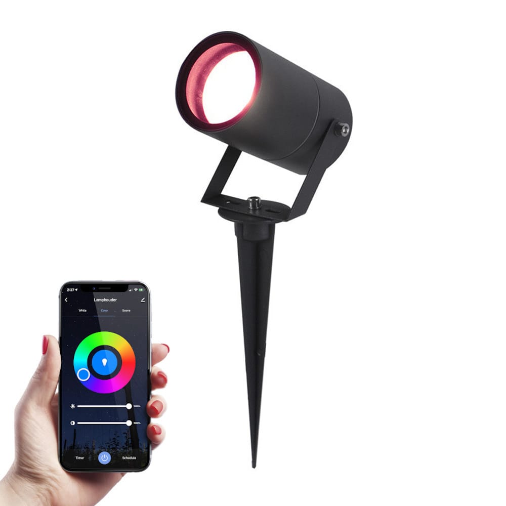 Spikey Smart prikspot - RGBWW - Wifi + Bluetooth - 5,5 Watt 345 lumen - IP65 - Bestuurbaar via app - Google Home, Amazon Alexa en Siri - Zwart afbeelding