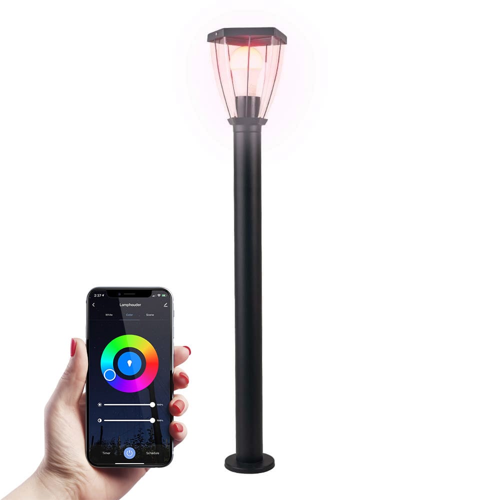 Kelly Smart Sokkellamp - 80cm - E27 - IP44 Waterdicht - Wifi + Bluetooth - Bestuurbaar via app - Google Home - Amazon Alexa - Zwart afbeelding