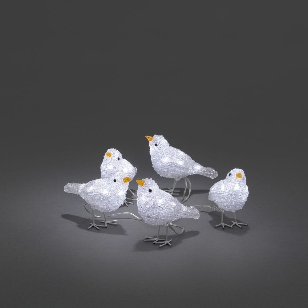 Verlicht kerstfiguur voor buiten - 5 vogels wit - 40 LEDs - Neutraal wit - Dimbaar - 12 cm hoog - Kerstverlichting afbeelding