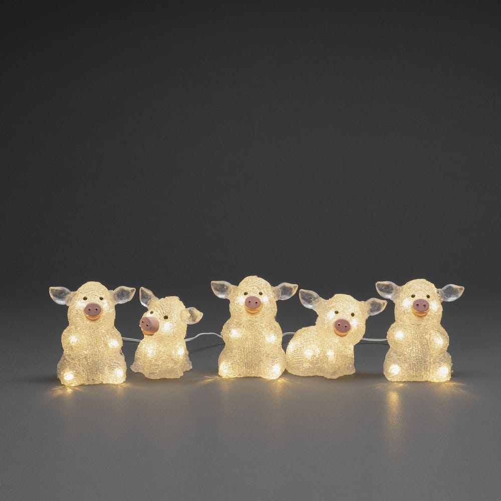 Verlicht kerstfiguur voor buiten - 5 witte varkentjes - 12 cm hoog - kerstverlichting afbeelding