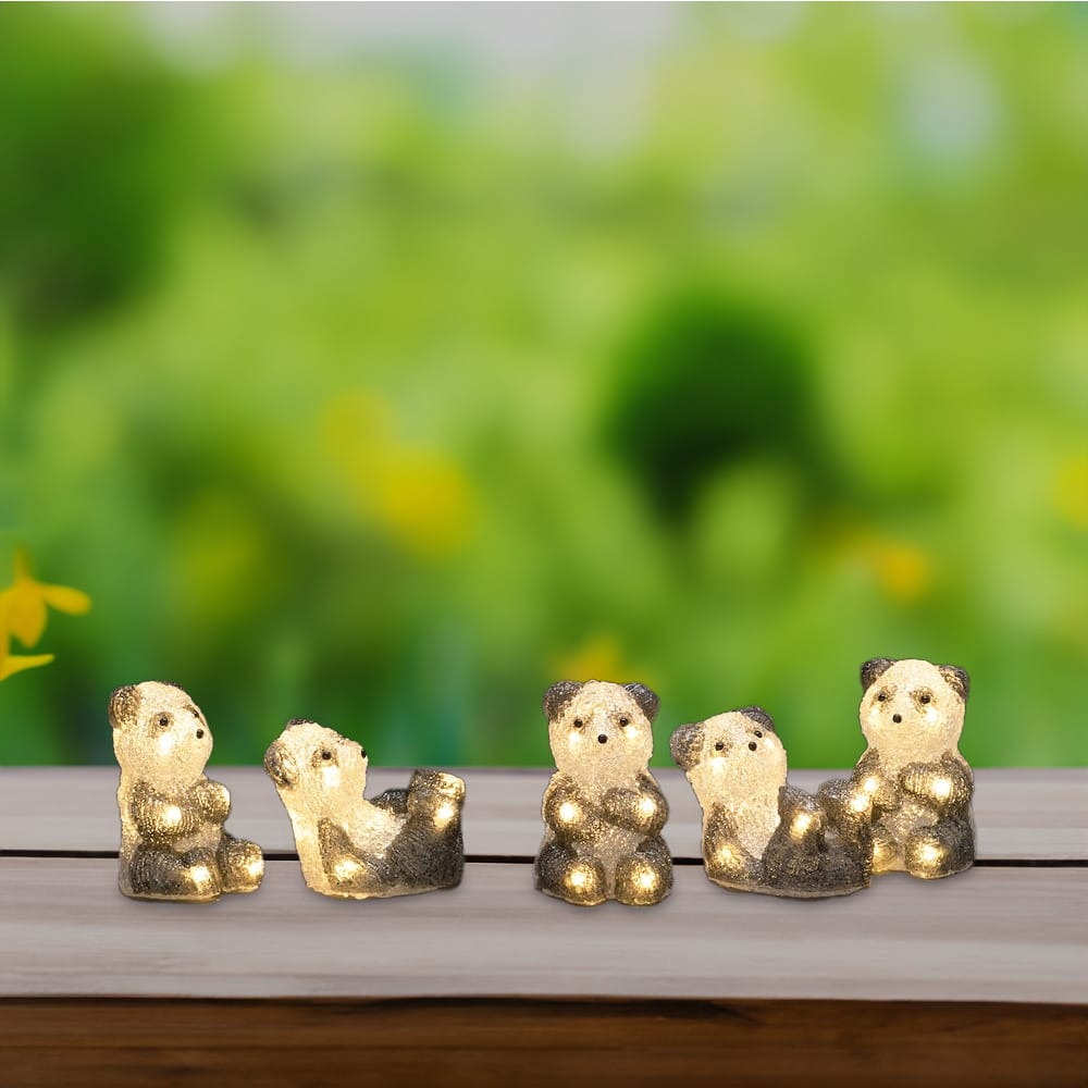 Verlicht kerstfiguur voor buiten - 5 Panda&apos;s - 13 cm hoog - Kerstverlichting afbeelding
