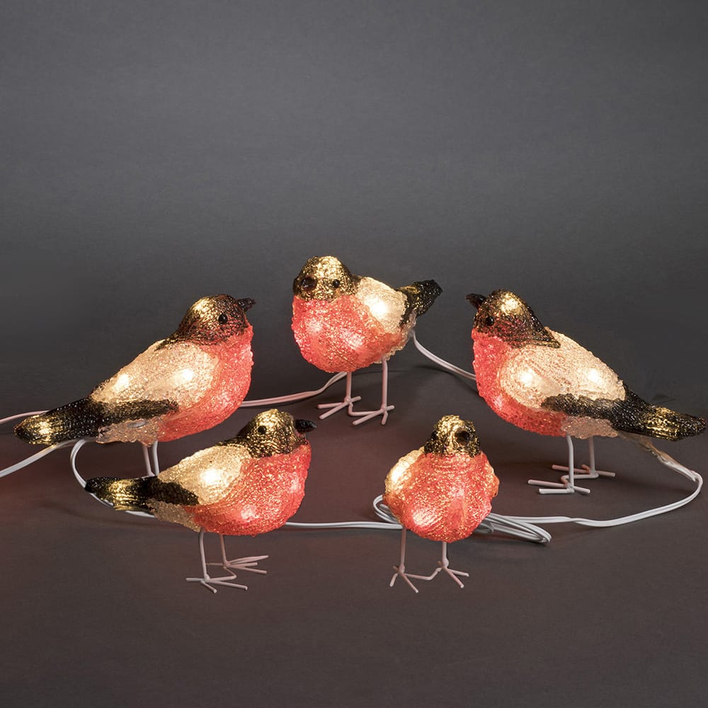 Verlicht kerstfiguur voor buiten - 5 roodborstjes - 40 LEDs - Neutraal wit - Dimbaar - 12 cm hoog - Kerstverlichting afbeelding