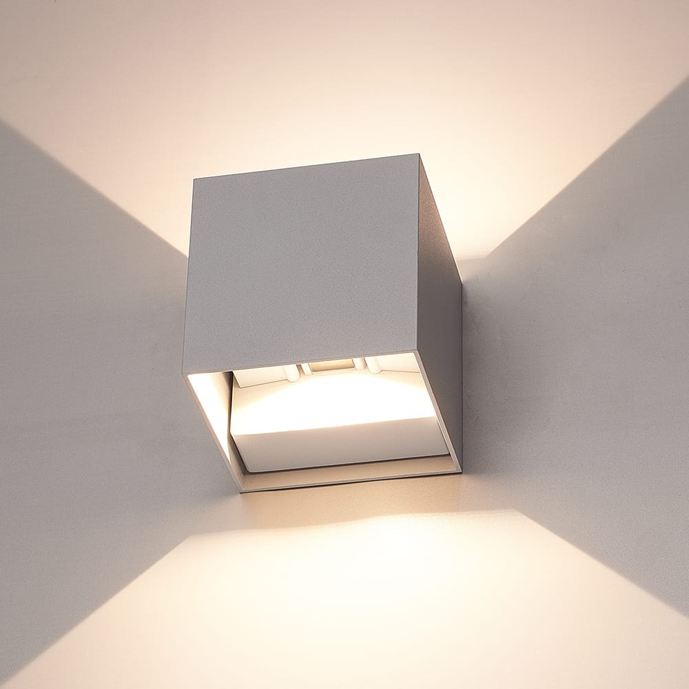 Cube LED Wandlamp - IP65 Waterdicht - 6 Watt 660 Lumen - 3000K Warm Wit - Voor binnen en buiten - Cube - Up & Down Light - Grijs afbeelding