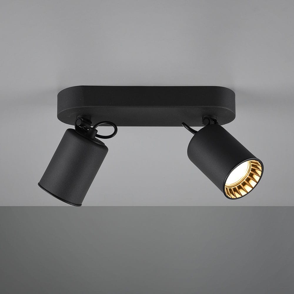 Pago - LED plafondlamp - 2 spots - Draaibaar en dimbaar - GU10 - Kantelbaar - Plafondspot - Voor binnen - Zwart afbeelding