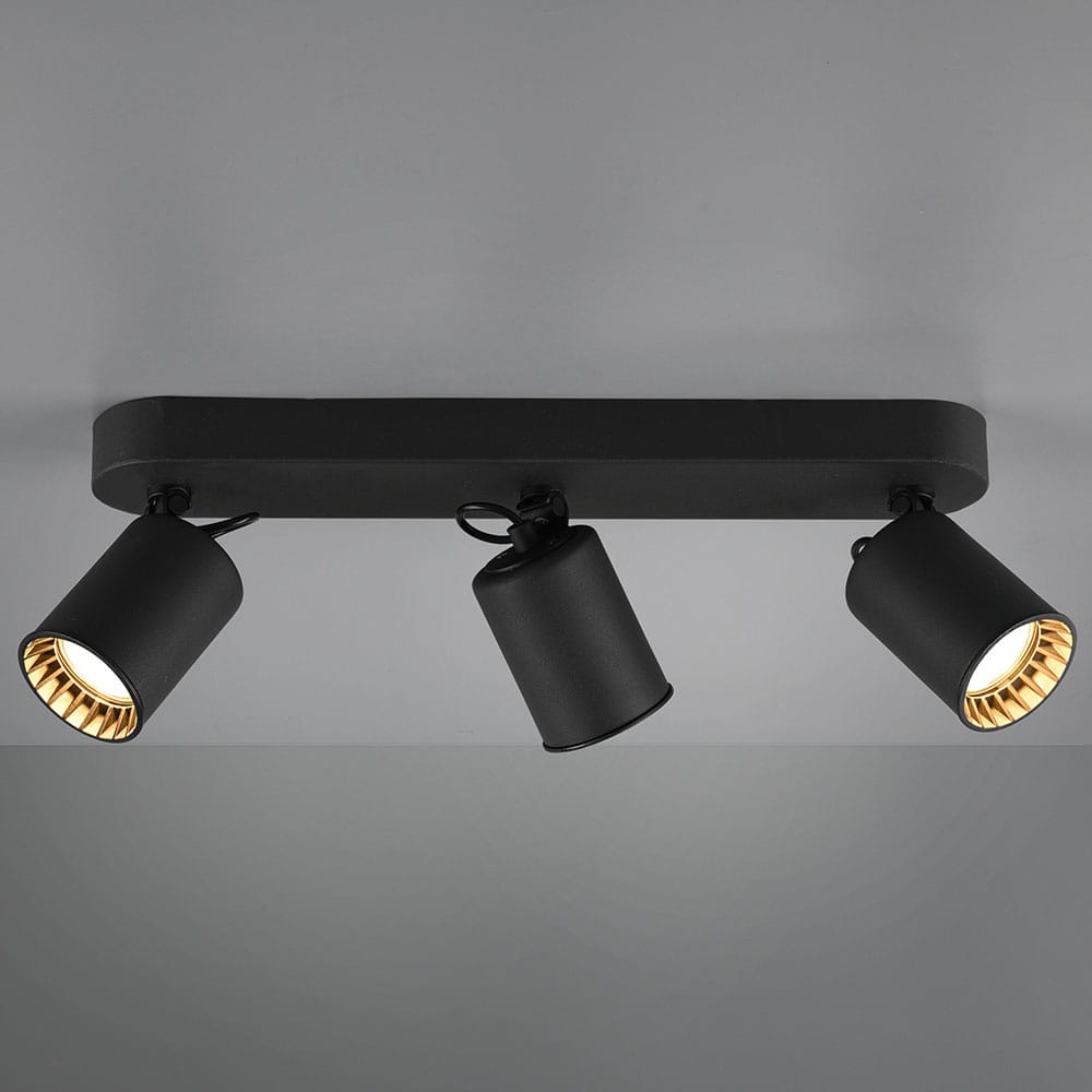 Pago - LED plafondlamp - 3 spots - Draaibaar en dimbaar - GU10 - Kantelbaar - Plafondspot - Voor binnen - Zwart afbeelding