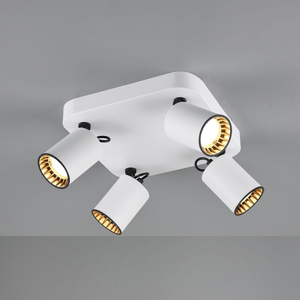 Pago - LED plafondlamp - 4 spots - Draaibaar en dimbaar - GU10 - Kantelbaar - Plafondspot - Voor binnen - Wit afbeelding