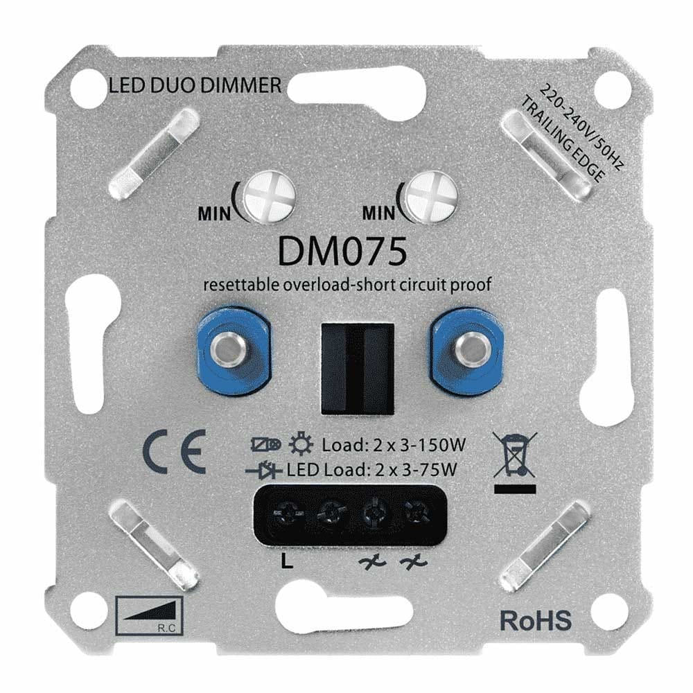 LED Duo Dimmer inbouw - 2x3-75 Watt - Fase afsnijding afbeelding