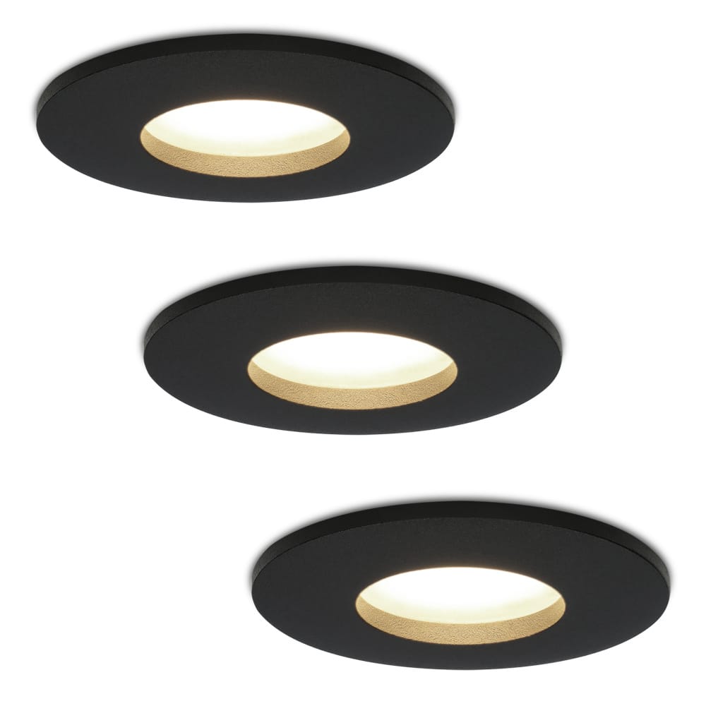 3x Porto LED Inbouwspots - Dimbaar - 4 Watt 4000K Neutraal Wit Spot IP44 - GU10 Fitting - Zwart - Vo