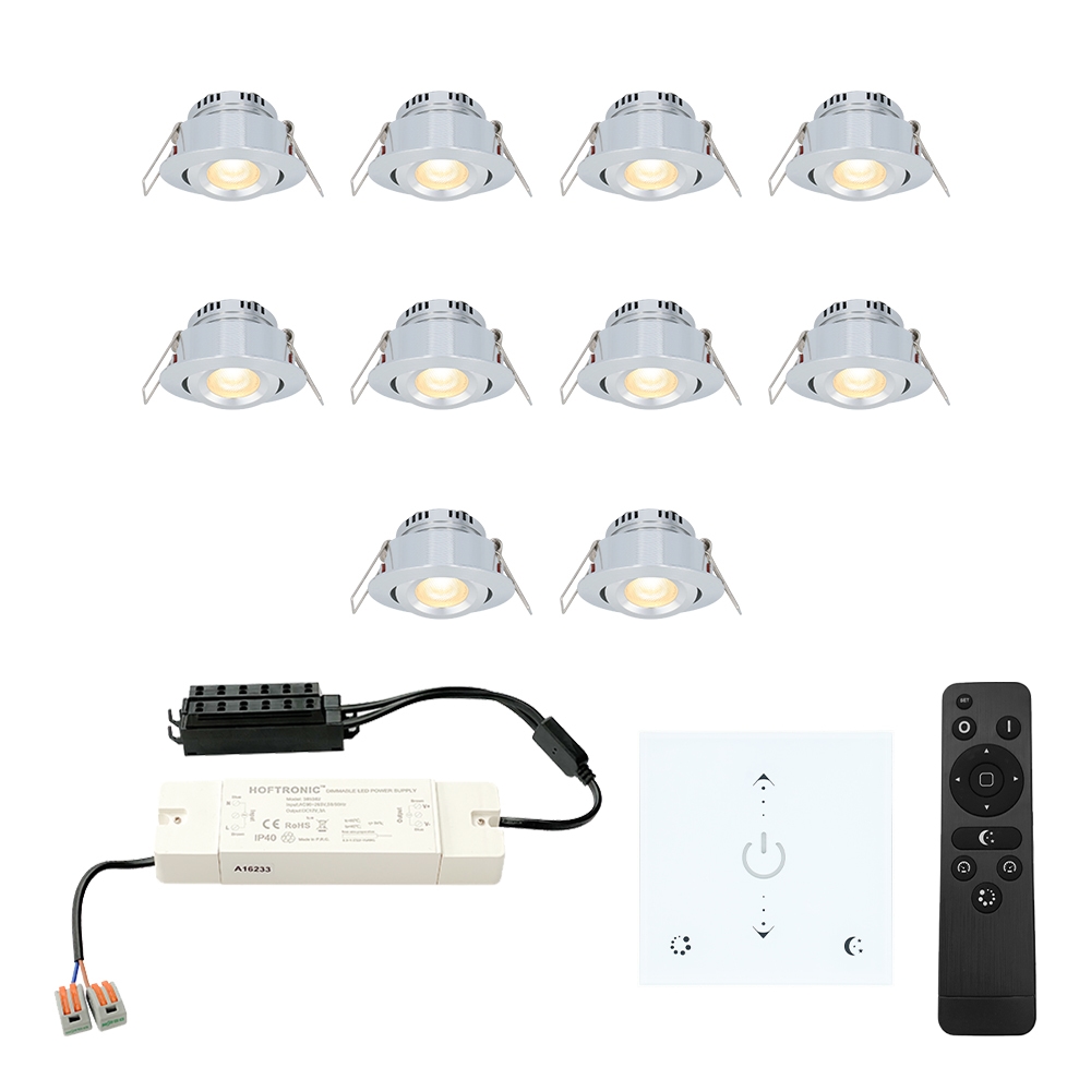 10x Granada Mini 12V LED Einbaustrahler - Wanddimmer - 3W 200lm - 2700K - IP44