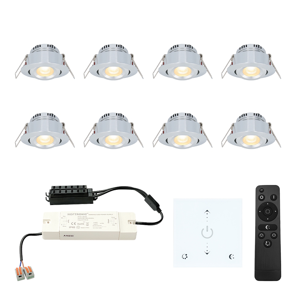 8x Granada Mini 12V LED Einbaustrahler - Wanddimmer - 3W 200lm - 2700K - IP44
