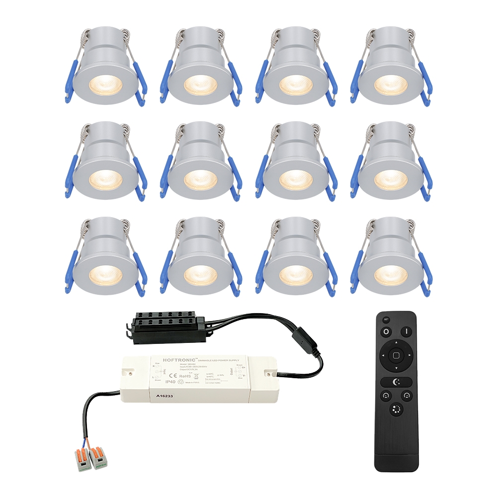 12x Milano Mini 12V LED Einbaustrahler - 3W 200lm - Dimmbar - 2700K - IP65