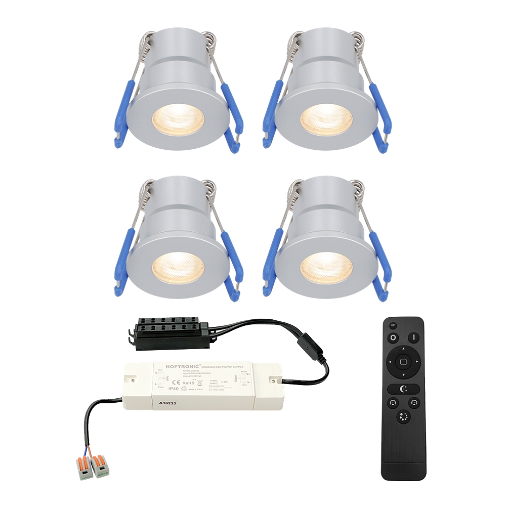 4x Milano Mini 12V LED Einbaustrahler - 3W 200lm - Dimmbar - 2700K - IP65