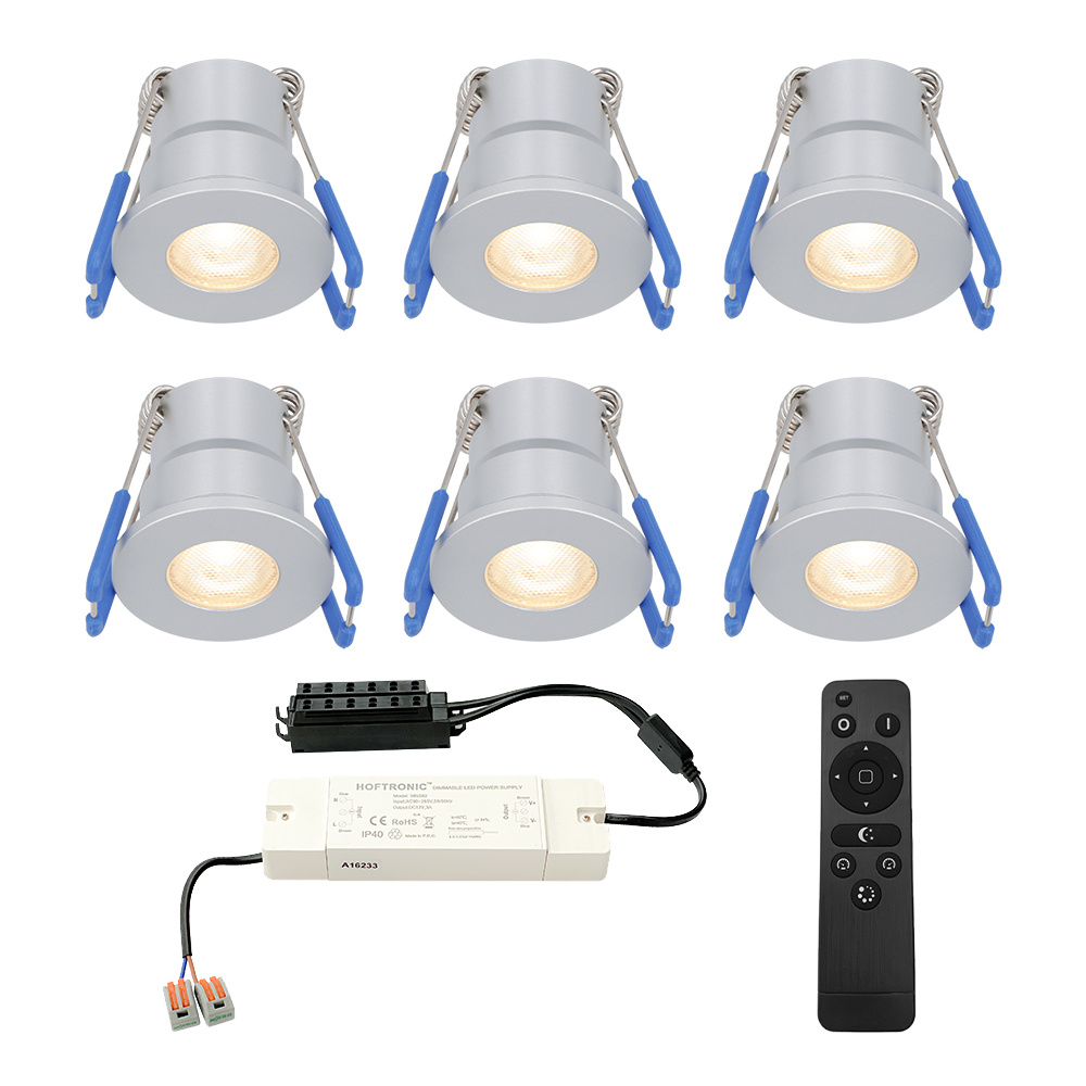 6x Milano Mini 12V LED Einbaustrahler - 3W 200lm - Dimmbar - 2700K - IP65