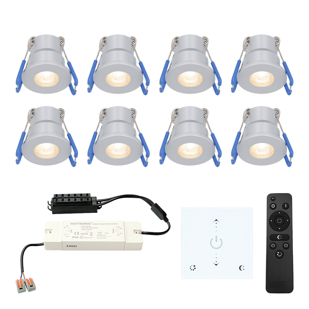 8x Milano Mini 12 V LED Einbaustrahler - Wanddimmer - 3 W 200 lm - 2700K - IP65